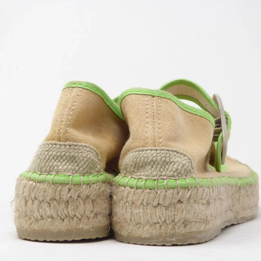 Free People Surfside 2.0 Espadrille Mary Jane Tan Green Buckle Platform 37 / 6.5